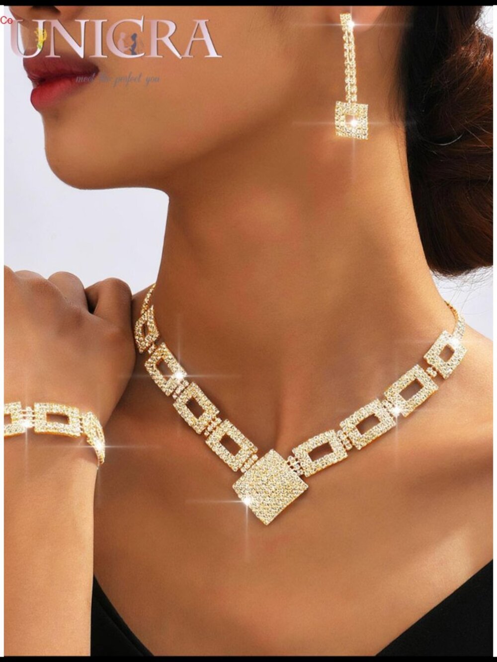 Crystal Rhinestone Bridal Wedding Jewelry Set Necklace Earrings Bracelet - Picture 6 of 6